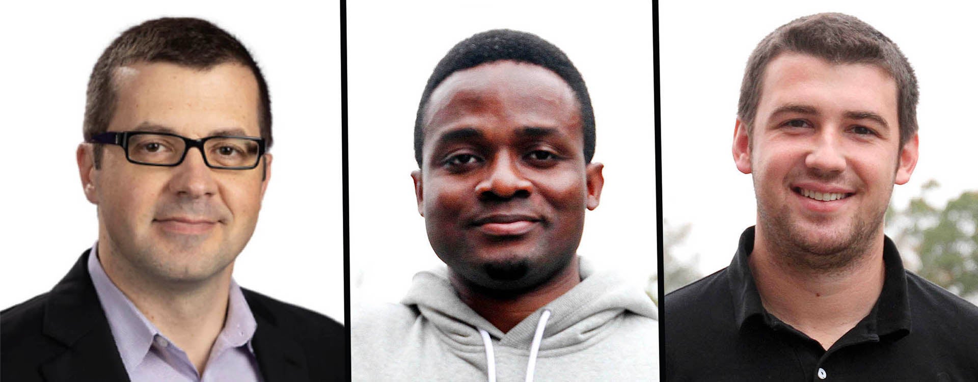 From left, Dr. Nic Herndon, assistant professor in the Department of Computer Science, and graduate students Kehinde “Kenny” Olufowobi and Mark Sokolov received international recognition for their research on the limitations of spam filters.