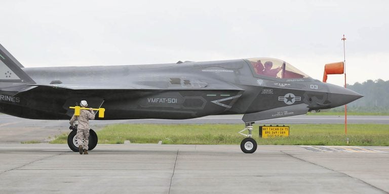 An F-35B Lightning II taxis at Marine Corps Air Station Cherry Point. It’s one of the types of aircraft ECU engineering students are working with as part of the new Engineering Developmental Assistance Program through Fleet Readiness Center East. (Contributed photo by U.S. Marine Corps)
