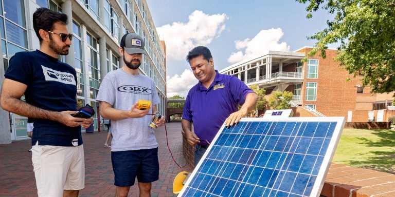 Solar energy, as demonstrated outside the Science and Technology Building last year, is part of the Clean Carolinas NSF grant initiative. (Photo by Cliff Hollis)