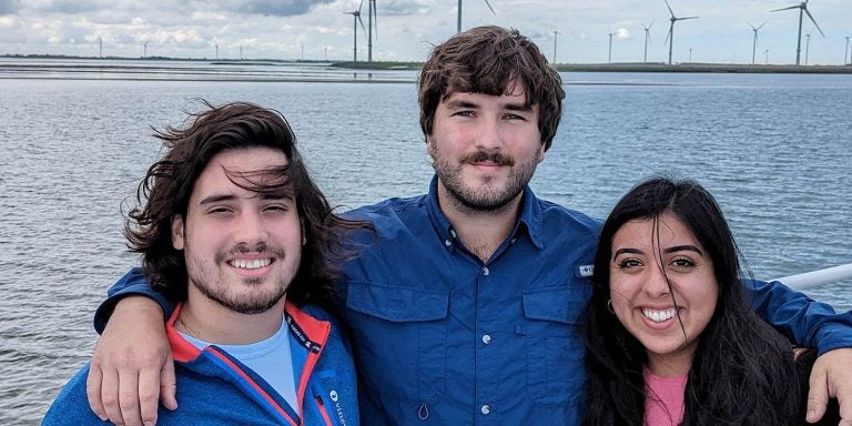 East Carolina University construction management students, from left, Stavros Boardman, Carson Haithcox and Jalene Camey are pictured at the “Oosterscheldekering,” which is the eastern storm surge barrier in the Netherlands. They visited the county as part of HAN University's International Week. (Contributed photos)
